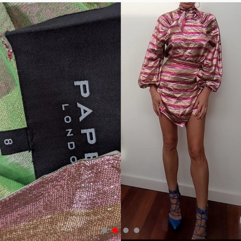 PAPER ssense London rose metallic striped skirt + blouse SET 2/4